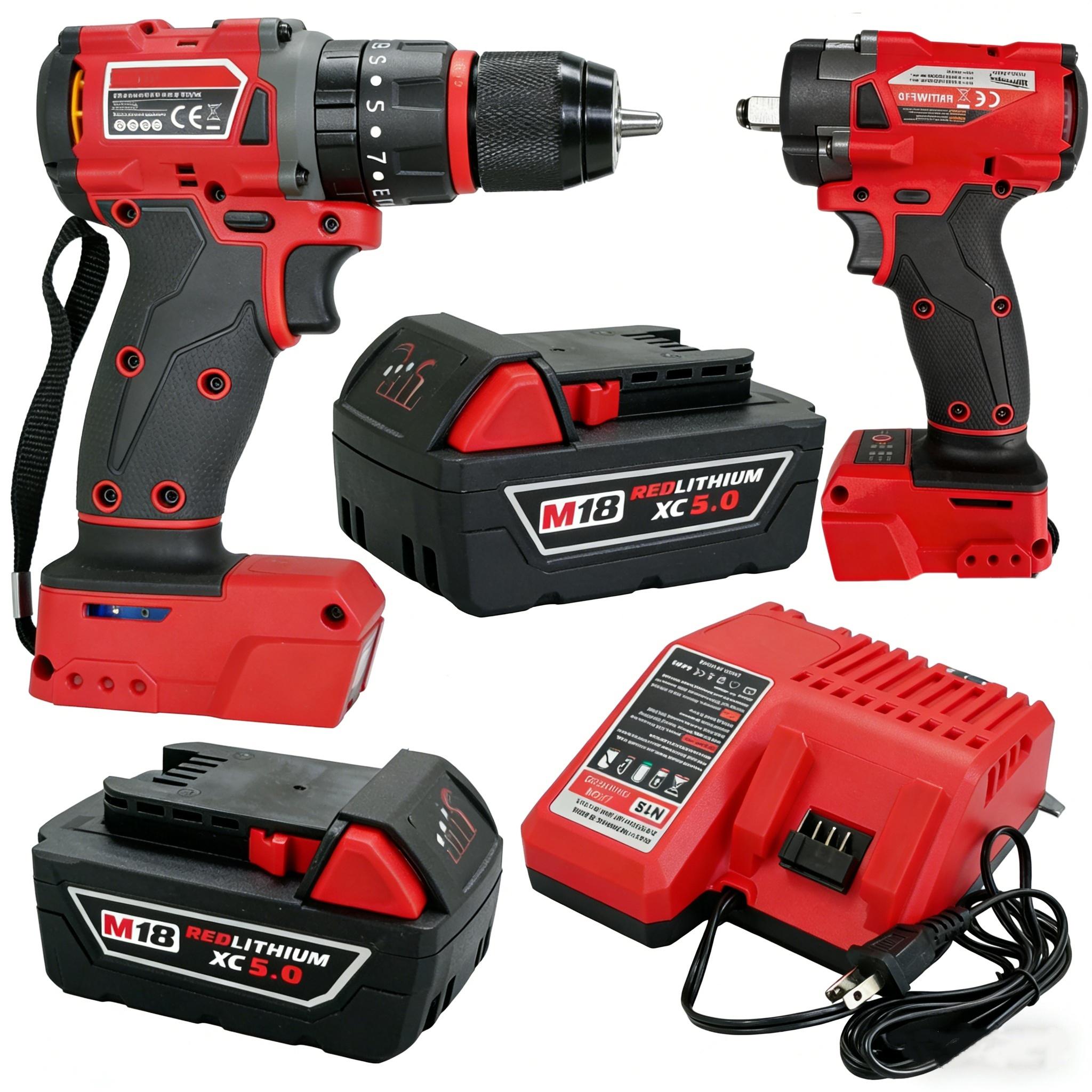 2Pcs for Auto Mechanics & DIY Lovers,Milwaukee 18V Brushless Combo,1/2" Driver,4500RPM,300N Torque,3-in-1 Mode,Forward Reverse Adjustable,Fit M18 DCF880 Battery,for Auto Repair,Garage & Home Construction,Cordless Impact Wrench Drill Kit
