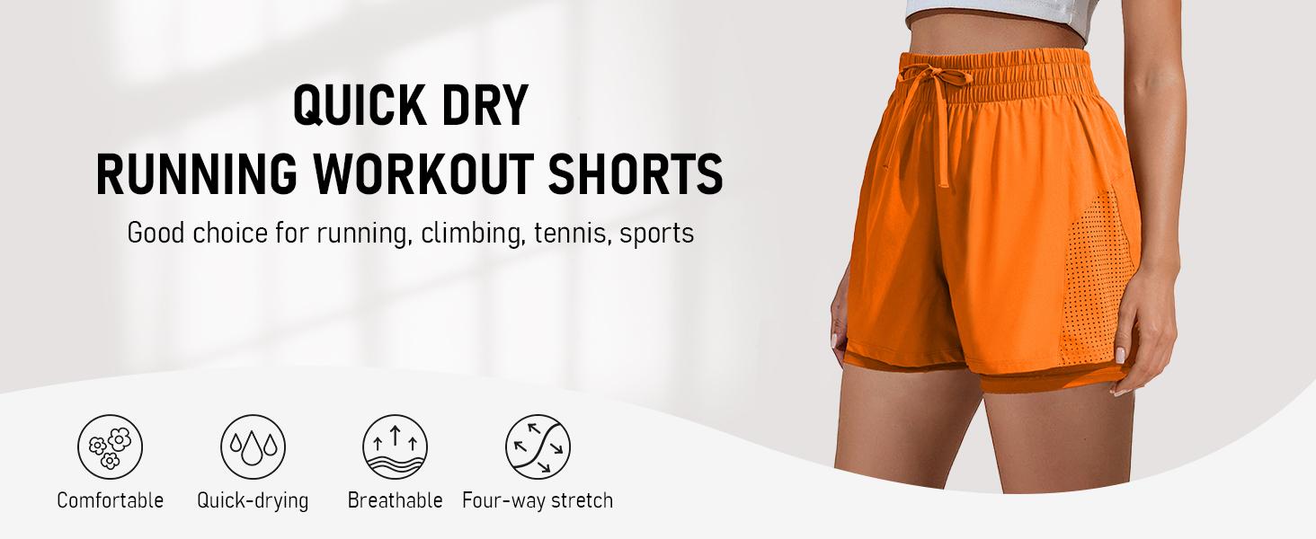 PINSPARK Women's Running Shorts 5" Liner Athletic Workout Shorts Hiking 2 in 1 Quick Dry Short with Pockets Lemon Green