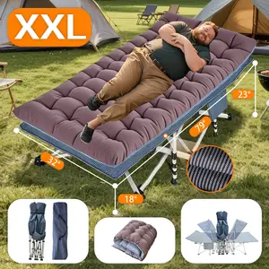 This Heavy-Duty Portable Folding Bed Has a Capacity of 900 Lbs And Measures 79 Inches Long, 32 Inches Wide, And 18 Inches High. It Is an Oversized XXL Camping Cot That Comes with a Carry Bag, Suitable for Travel, Office Naps, And Outdoor Use.