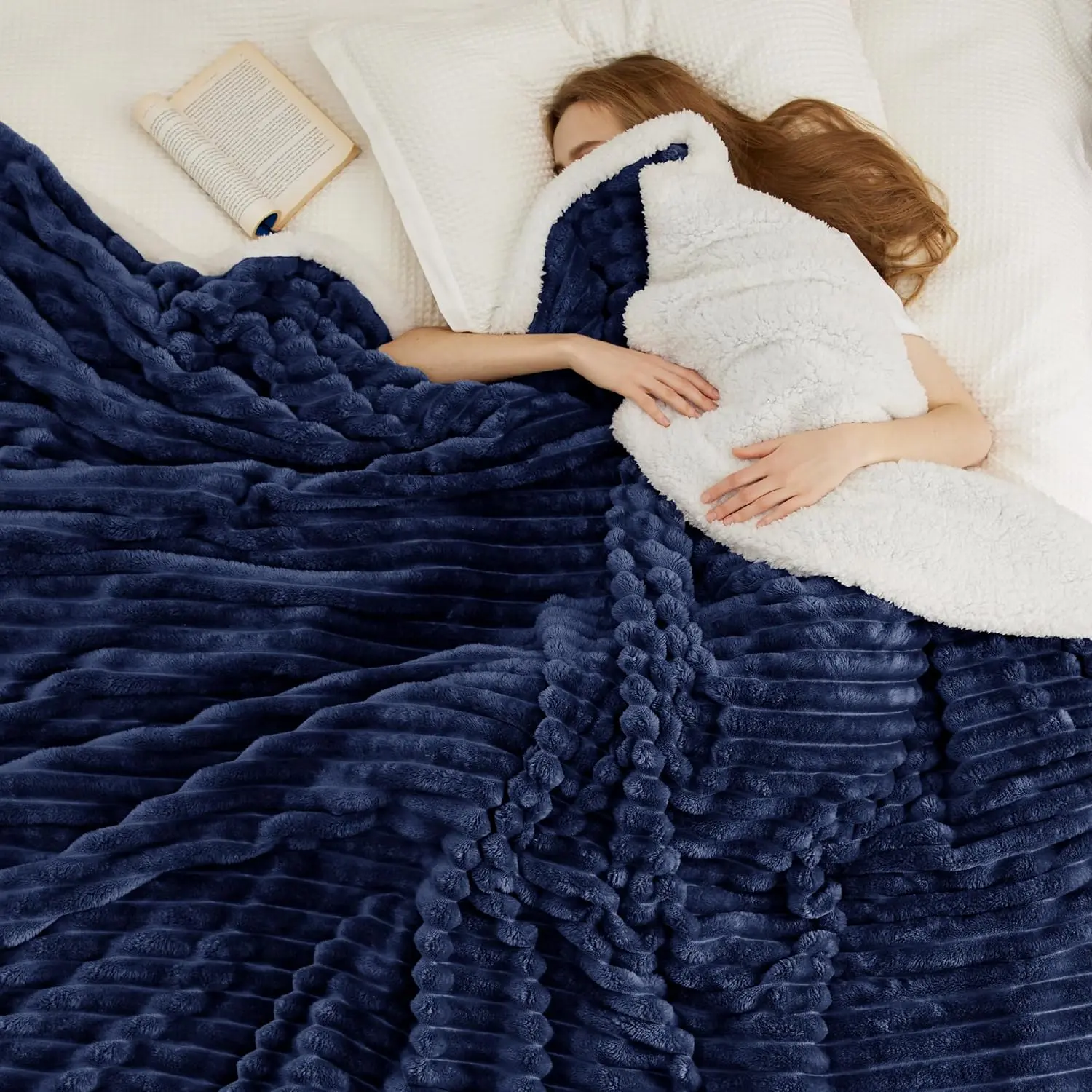 【September Stock Up 】Bedsure Striped Sherpa Blanket Super Soft Cozy Plush Fleece Flannel Solid  Modern Lightweight Comforter