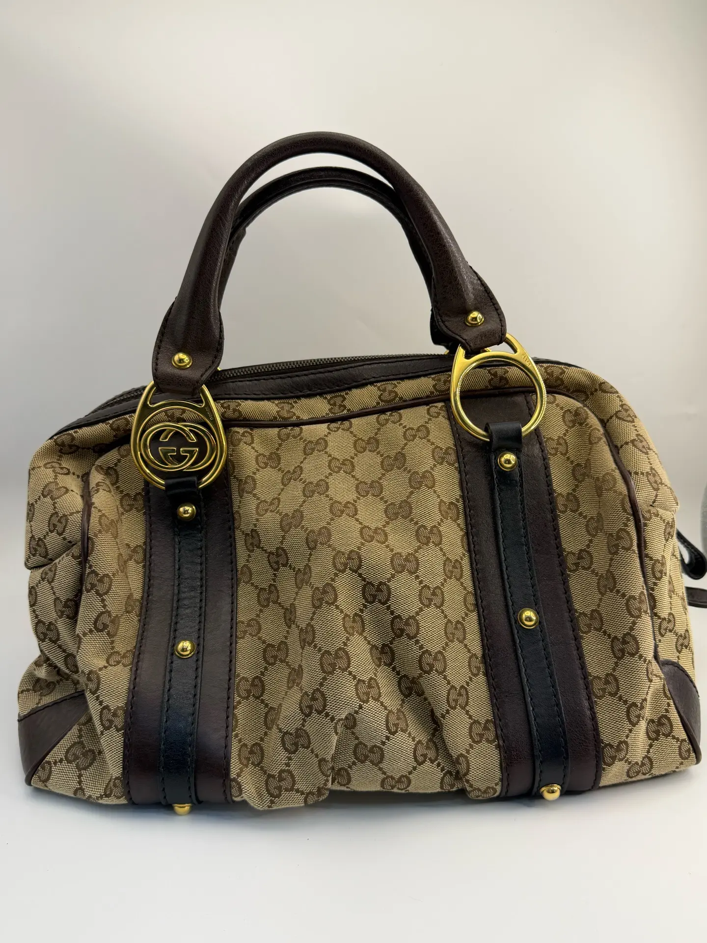 Pre-owned GUCCI Boston Double G Monogram Top Handle Bag