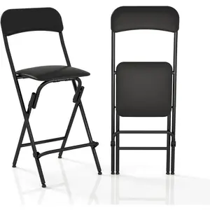 Folding bar stool with backrest, 300 lb capacity, collapsible stool for kitchen bar height 25", 2 pcs