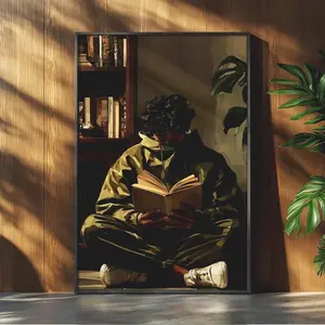 Young Boy Reading a Book Wall Art, Educational Wall Art, Masculine Decor , Product without frame