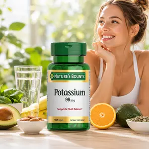 Potassium 99mg, Supports Fluid Balance and Muscle Activity, Involved in Normal Heart Function, Potassium Gluconate Dietary Supplement, Gluten Free, 1 Per Day, 100 Vegetarian Caplets
