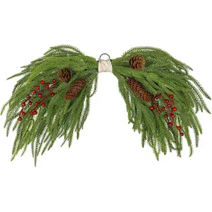 Artificial Christmas Swags with Norfolk Pine, Red Berries and Pinecones, 24" Christmas Thanksgiving Decorations for Front Door, Mantel, Staircase, Window, Xmas Décor