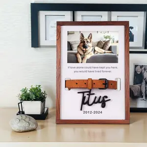 Custom Pet Memorial Collar Sign | Wooden Dog Memorial Frame with Collar Holder | Personalized Pet Loss Gift | Remembrance Keepsake for Dog Lovers, 2 layered