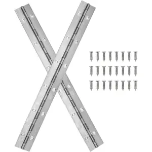 2Pack 12-Inch Silvery Stainless Steel Continuous Piano Hinges with Holes, Includes 24pcs Screws, Ideal for Folding Cabinet Doors and Furniture Hardware Use