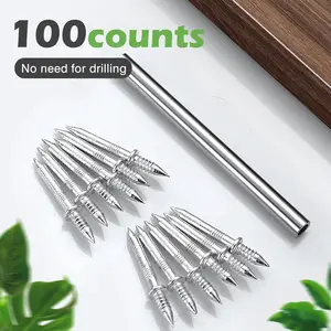 100 Counts Double-Headed Skirting Thread Seamless Nail Non Marking Color Blend Invisible Screws with Tool for Baseboards Crafts High-Quality Carbon Steel