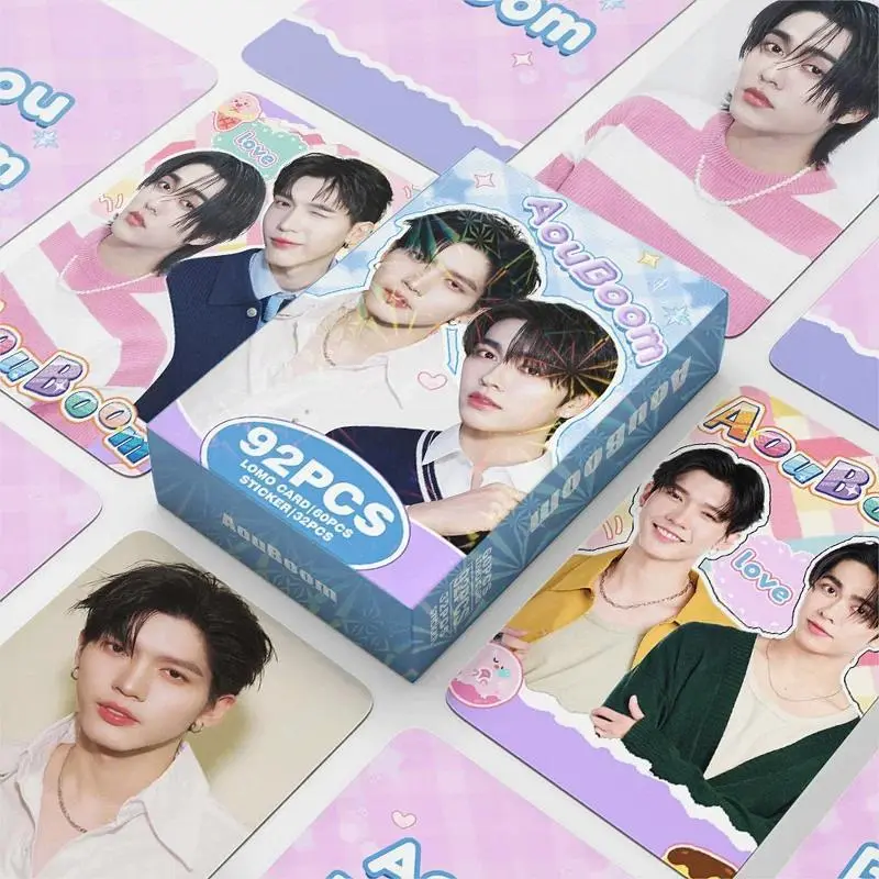 92PCS Thai Drama CP AouBoom Photo Cards Set - Aou & Boom Characters Collectible LOMO Cards with Mini Stickers