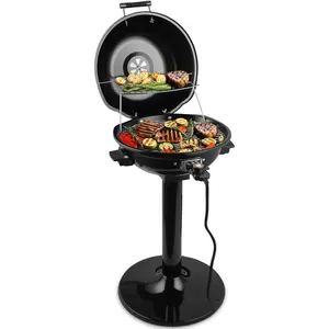Electric Grill Outdoor,  Electric BBQ Grill, 1600W Portable BBQ with Lid for Cookouts, BBQ Gatherings, Small Spaces, Adjustable Heat, Removable Stand Grill, Oil Collector