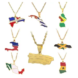 World Countries Map Flag Necklace Ethnic Style Unisex Jewelry Necklace Pendant