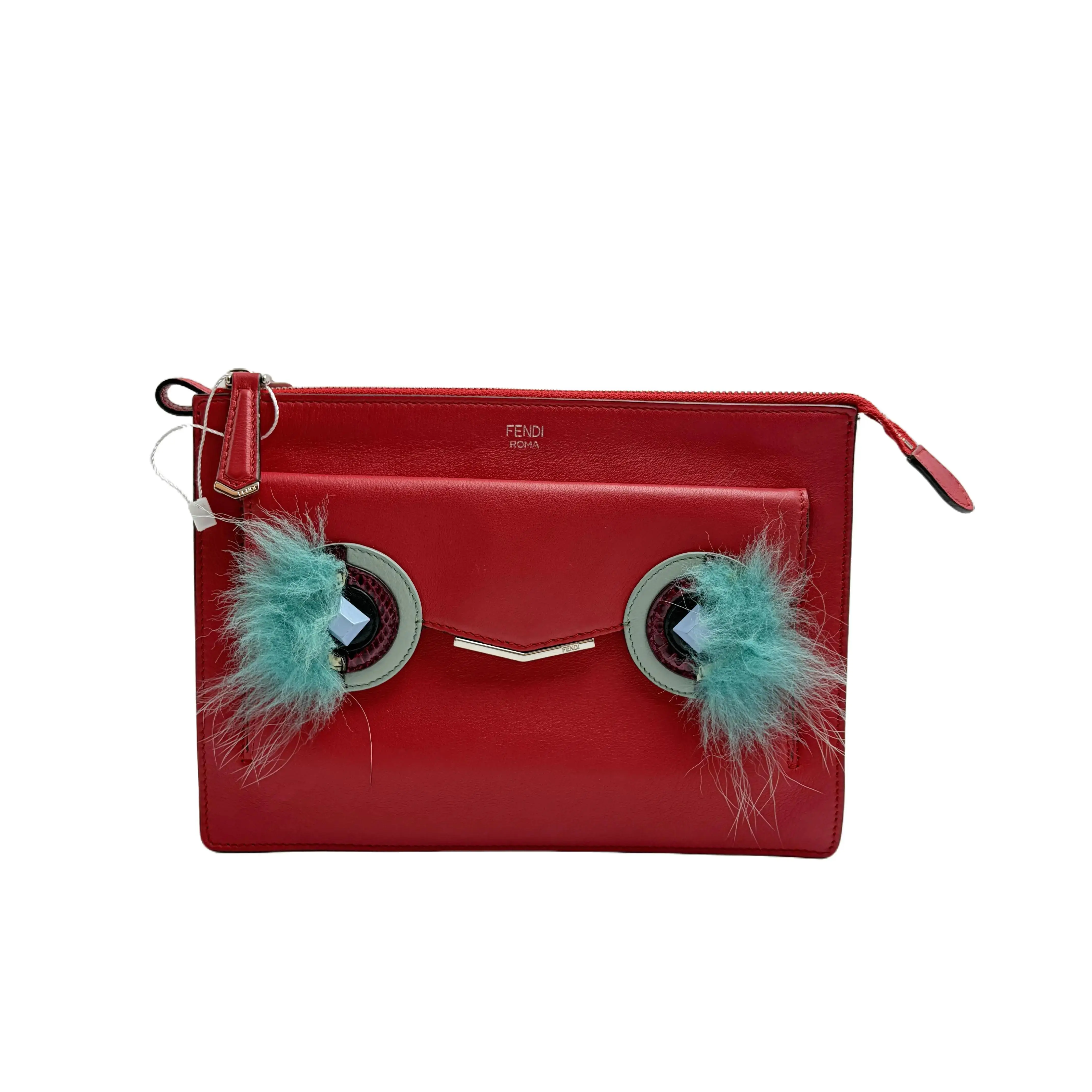 Pre-owned FENDI H5 Bag Bugs Monster Medium Red Leather Handbag H21014