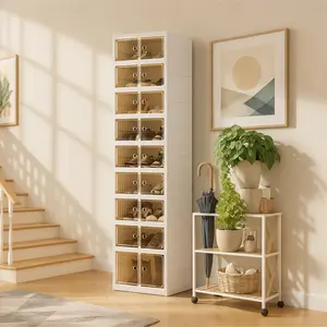Foldable Shoe Organizer Storage Box, Portable Extra Large Folding Shoe Rack for Closet, Shoe Storage Box with Magnetic Transparent Door and Wheels, 9 Layers