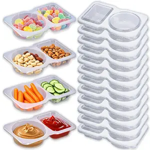12Pcs Snack Pack Containers, Double Compartment Condiment Containers with Lids, Reusable Small Sauce Dipping Containers, Grab and Go Snack Containers, Disposable Snack Box Container for Kids Adults