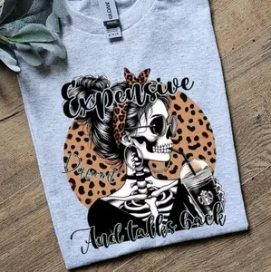 Cute expensive difficult and talks back popular skulls cheetah print tee