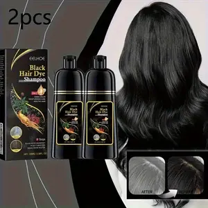 2 pieces of black hair dye shampoo, gently cleanses the scalp and moisturizes hair dye shampoo, made of natural plant pigments, safe for the scalp, easy to color, fast to cover white hair, Hair Coloring Eelhoe