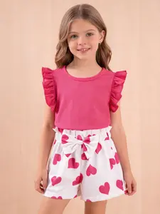 Newborn Baby Girl Heart Pattern Short Set, Cute Slim-Fitting Design, Ideal Gift for New Borns & Infants, Perfect Fit for Daily Wear