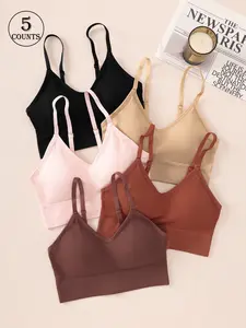 5 piece set of solid color women's bras, wireless, removable pads, adjustable straps, supportive and shaping, everyday commute and casual wear, suitable for sports, yoga, and fitness, high-quality women's bras