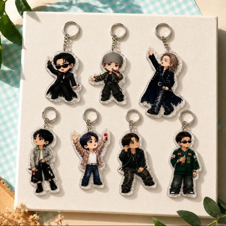 7 Members Acrylic Keychain, K-Pop chibi boy Charm, King Boys Merch, Cute Key Accessory, Idol Fan Bag Accessories and Collector Gifts