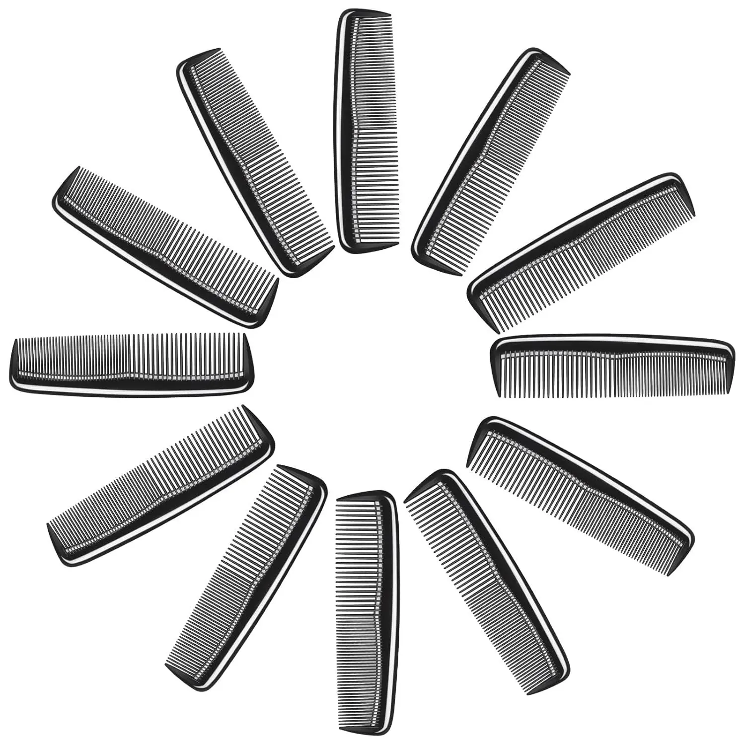 12 Pieces Pocket Hair Combs, 5" Combs for Men & Women, Travel-Friendly, Dual-Density Teeth for Short Hair, Beards, Mustaches & Sideburns (Black)