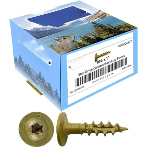 #14 x 1" Construction Lag Screw Torx/ Drive Heavy Duty Structural Lag Screw Far  to Common Lag Screws (100 Screw Count) Exterior Coated - ACQ Compatible  Screws