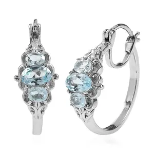 Sky Blue Topaz 2.30 ctw Hoop Earrings in Stainless Steel