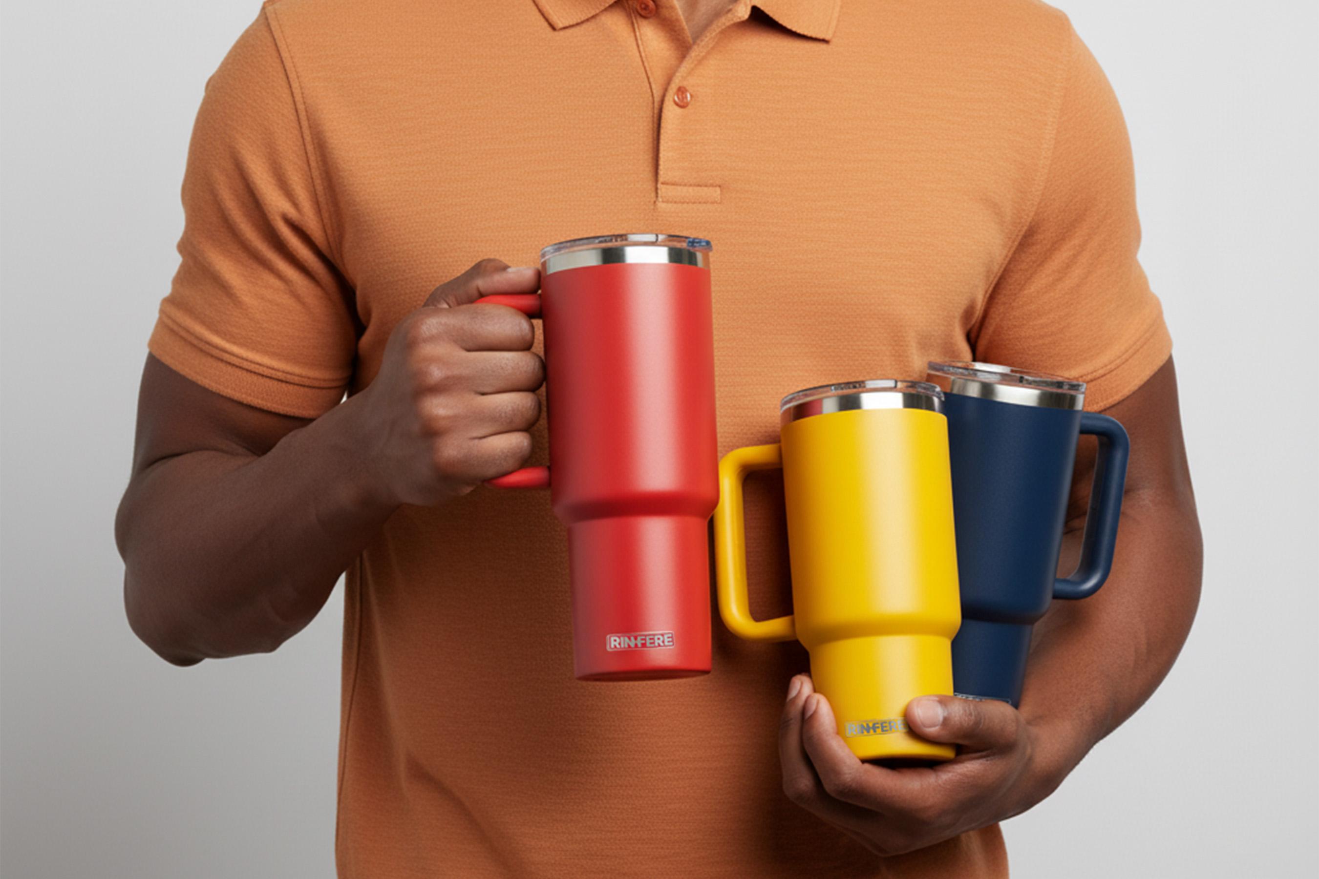 RINFERE Tumbler with Handle, Straw and Slide Lid - 100% Leak Proof, Cup Holder Compatible for Travel - Insulated Stainless Steel Cup - Non-Slip Silicone Pad - BPA-Free (30 OZ)