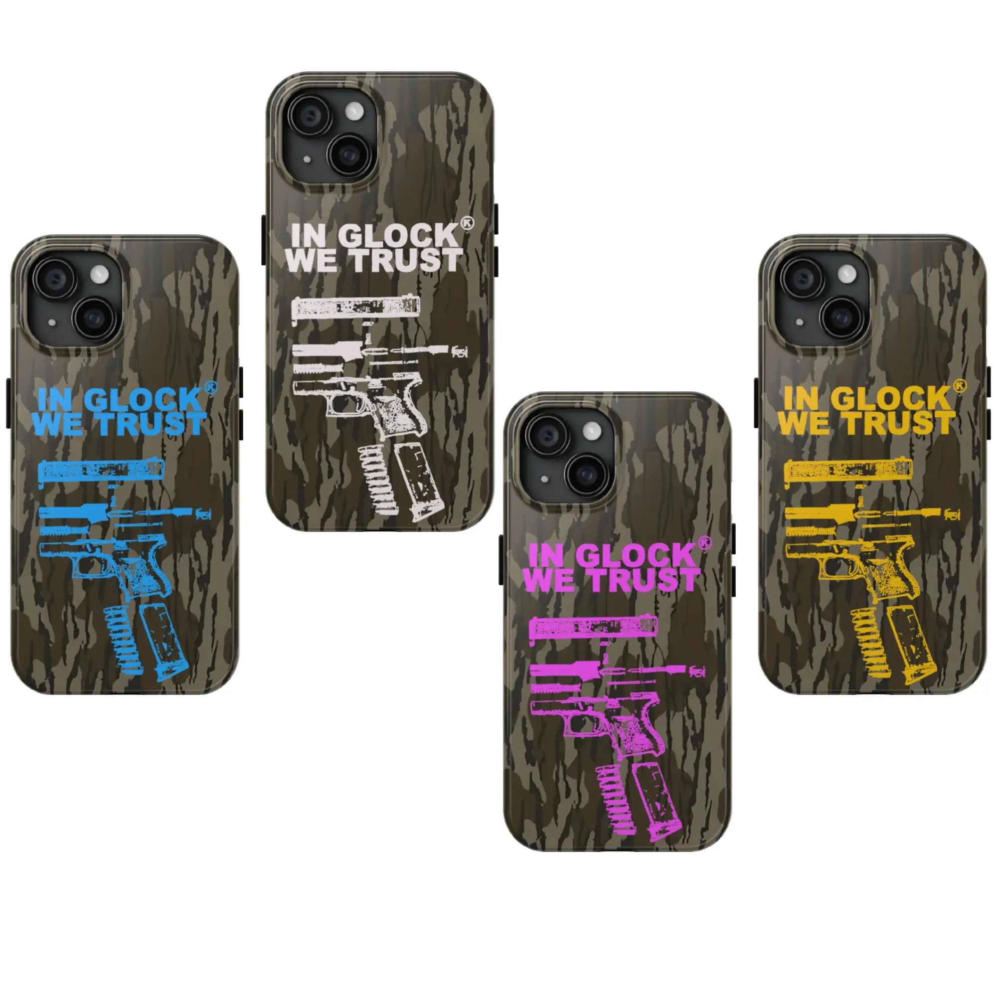 "In Glock We Trust Camo Durable Shockproof Smartphone Case - Aesthetic Protection Cover for iPhone17 ProMax /16/15/14/13/12/11 Plus for Samsung phones, suitable for both men and women,