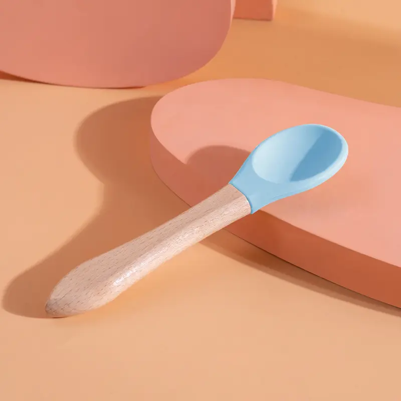 Blue (silicone spoon with wooden handle)