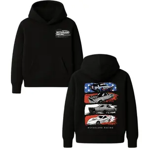 McFarland American Racing Speed Hoodie – Black Motorsport Race Car Graphic Hoodie with USA Flag Design for Auto Racing Fans