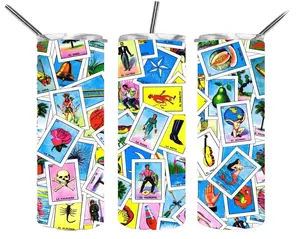 Mexican Lotería Card Game Insulated 20 oz Skinny Tumbler - Portable Water Bottle with Included Straw, Reusable Drinkware, Water Bottles
