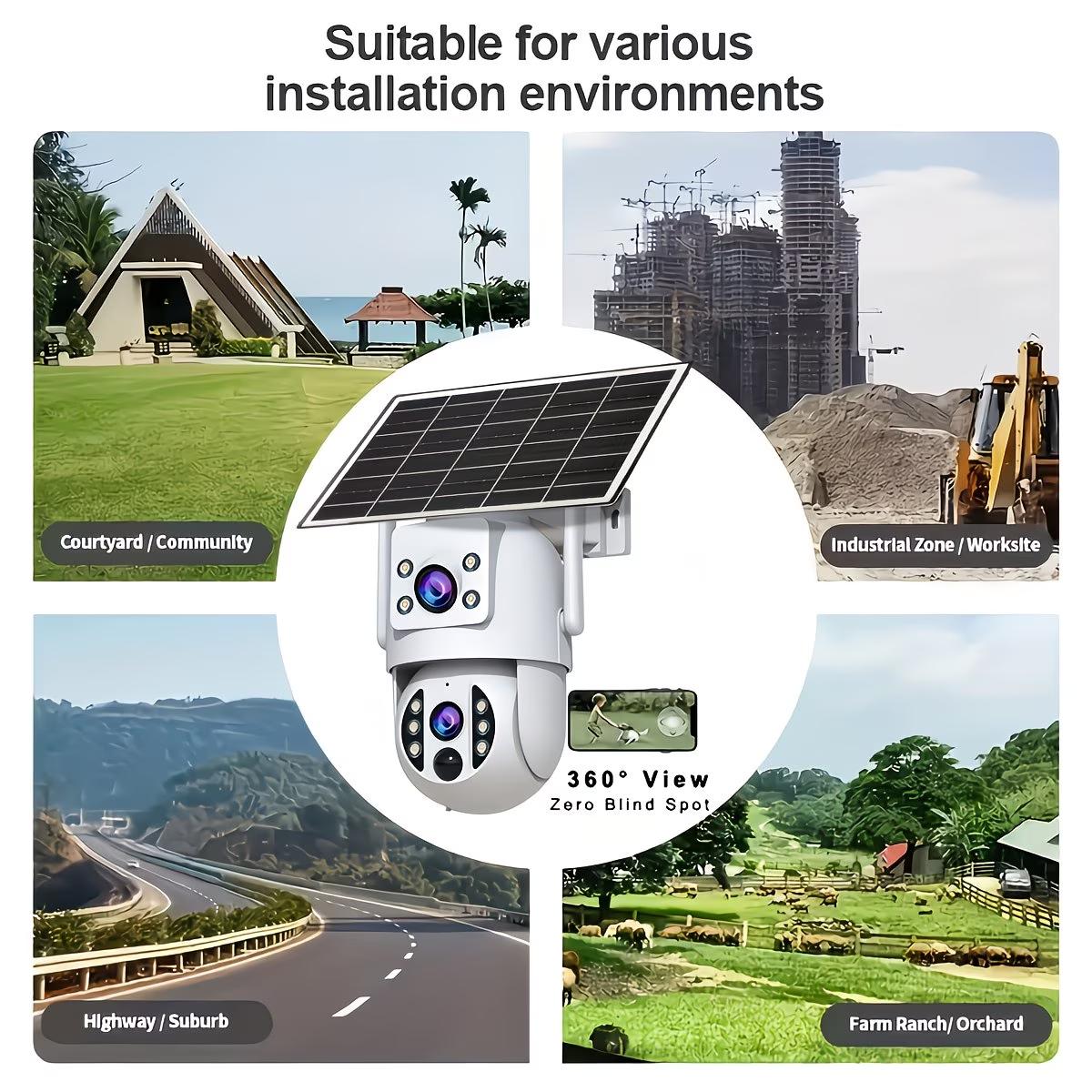 JOOAN Solar WiFi cctv Security Camera 2K HD Outdoor Wireless Camera with Spotlight PIR Motion Detection Color Night Vision Waterproof IP66 Dual Lens 360° PTZ No Blind Spot Auto Tracking Two-Way Audio Siren Alarm Alexa Compatible