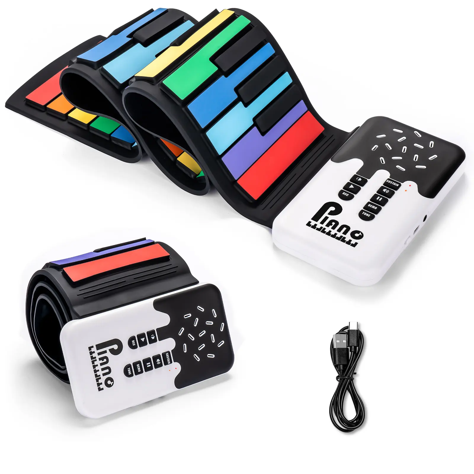 POGOLAB Foldable Keyboard Piano, 49 Key Roll Up Portable Digital Electric Piano Keyboard Rechargeable, 8 Tones 6 Educational Demo Songs, for Beginners Adults Gift