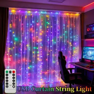 USB Powered Curtain String Lights with 300 LED Beads, Lights Remote Control with 8 Lighting Modes, Suitable for Weddings, Parties, Home, Bedroom Decoration, New Year'S Lighting, Meeting 11 Festival Needs