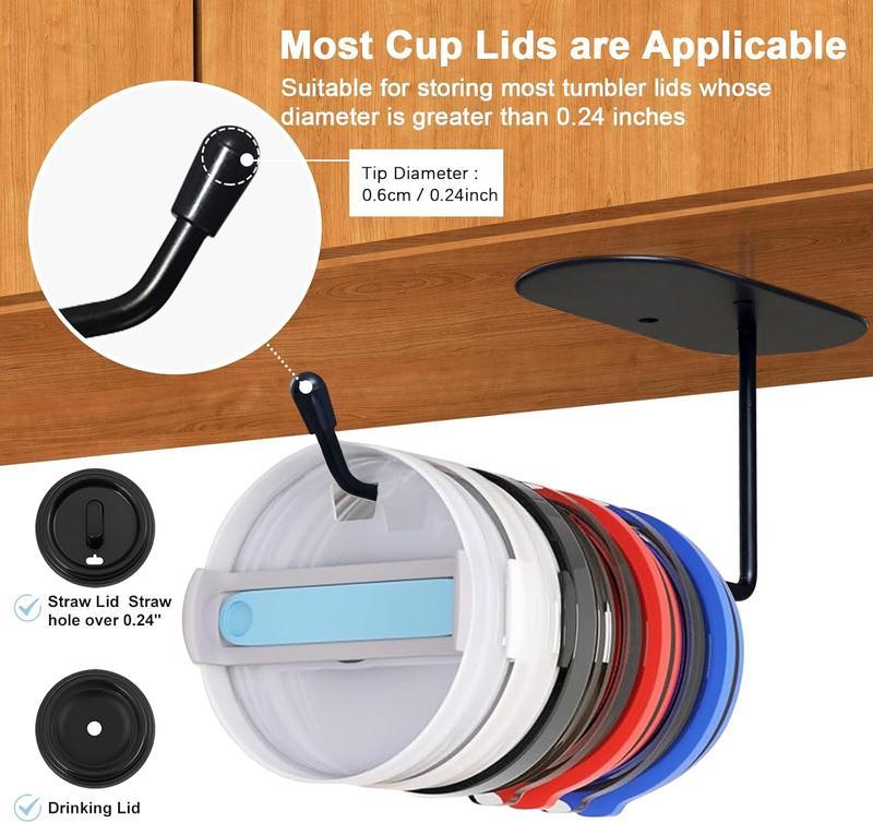 2 Pack Tumbler Lid Organizer, Space Saving Cup Lid Organizer for Yeti/Stanley/Simple Modern Tumbler Lids, Self-Adhesive or Drilling Tumbler Lid Hook for Kitchen Organizers and Storage
