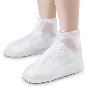 2 Pairs Rain Shoes Cover Non Slip Waterproof Shoe Covers Reusable Protectors Covers High Top Snow Boots Galoshes Overshoes for Men Women Outdoor Cycling Camping Fishing(Large,White)