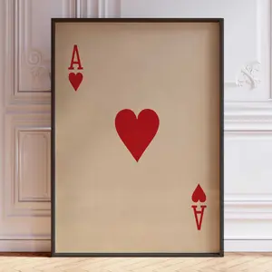 Ace of Hearts Poster Print, Vintage Playing Cards Wall Art Print, Red Card Deck Print, Ace Wall Decor