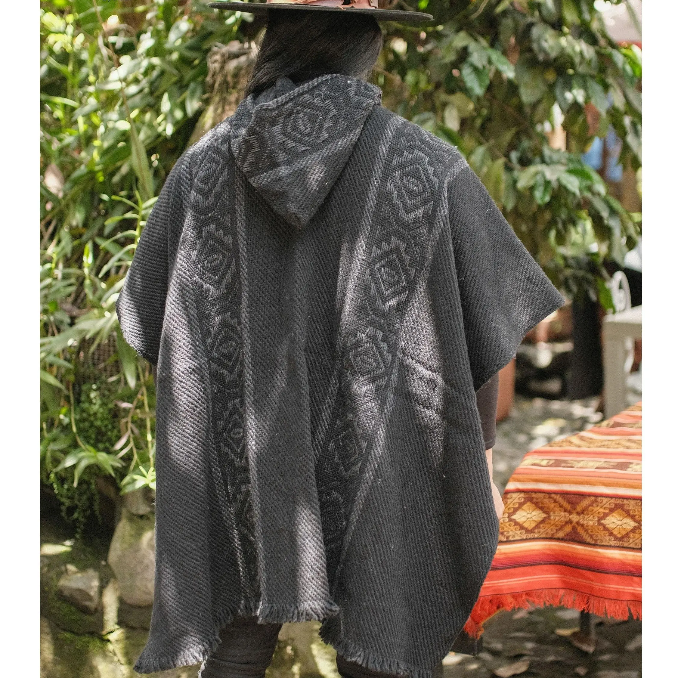 Dark Forest Wool Poncho - Stylish 100% Sheep Wool Fringed Poncho for Women & Men - Winter & Fall Wear - Handcrafted in Ecuador - Soft Warm Cozy Poncho