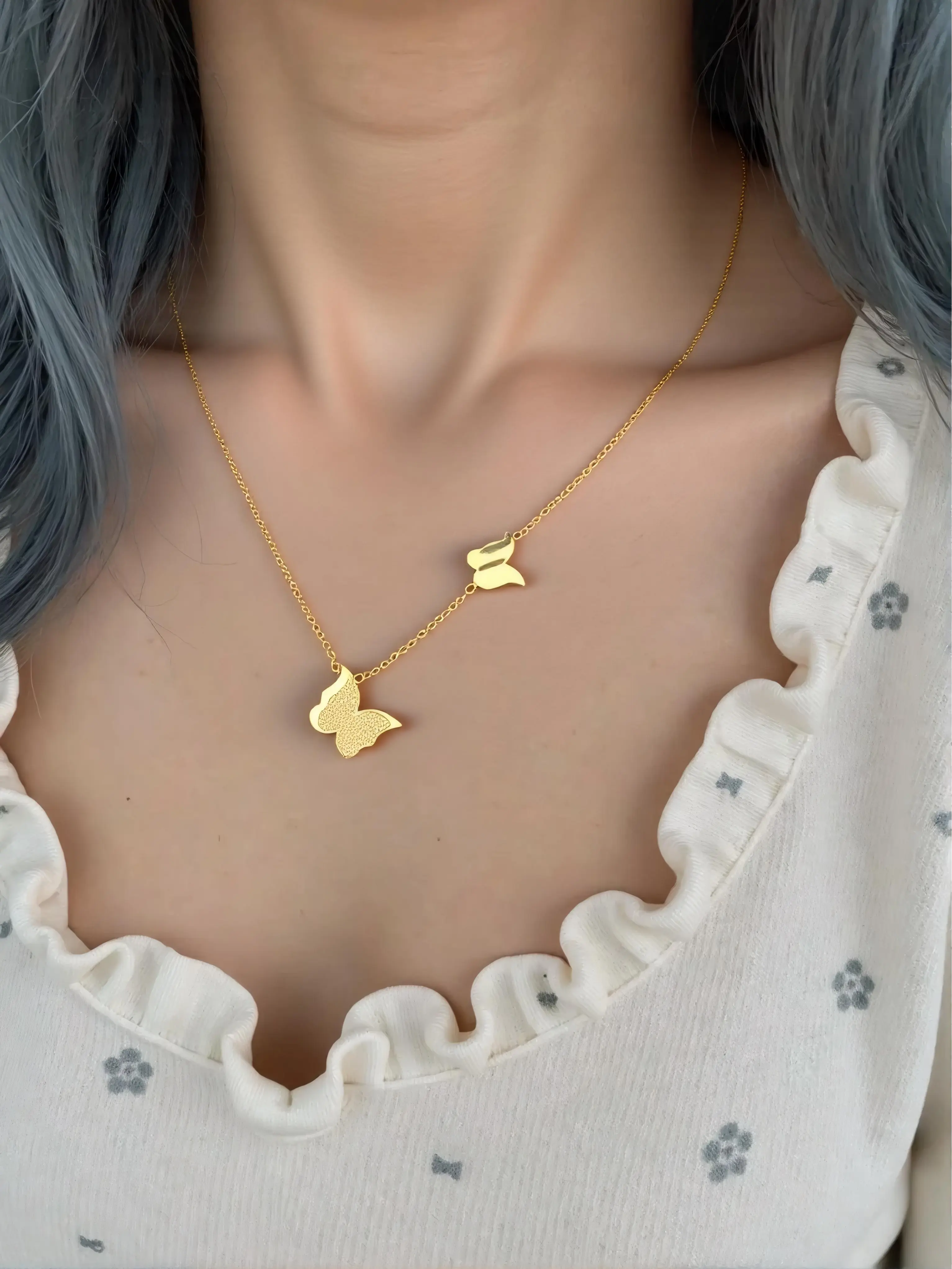 Gold Butterfly Necklace – Elegant Double-Layer Pendant Set + FREE BOX