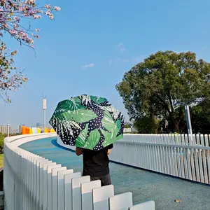 Chic Green Palm Leaf Umbrella | Creative Irregular Polka Dot Print Foldable Umbrella | Ins-Style Bohemian Beach UV-Protection Sun Umbrella | Lightweight & Portable, Windproof & Durable | Versatile for Outdoor Travel & Daily Use | Creative Holiday Gift