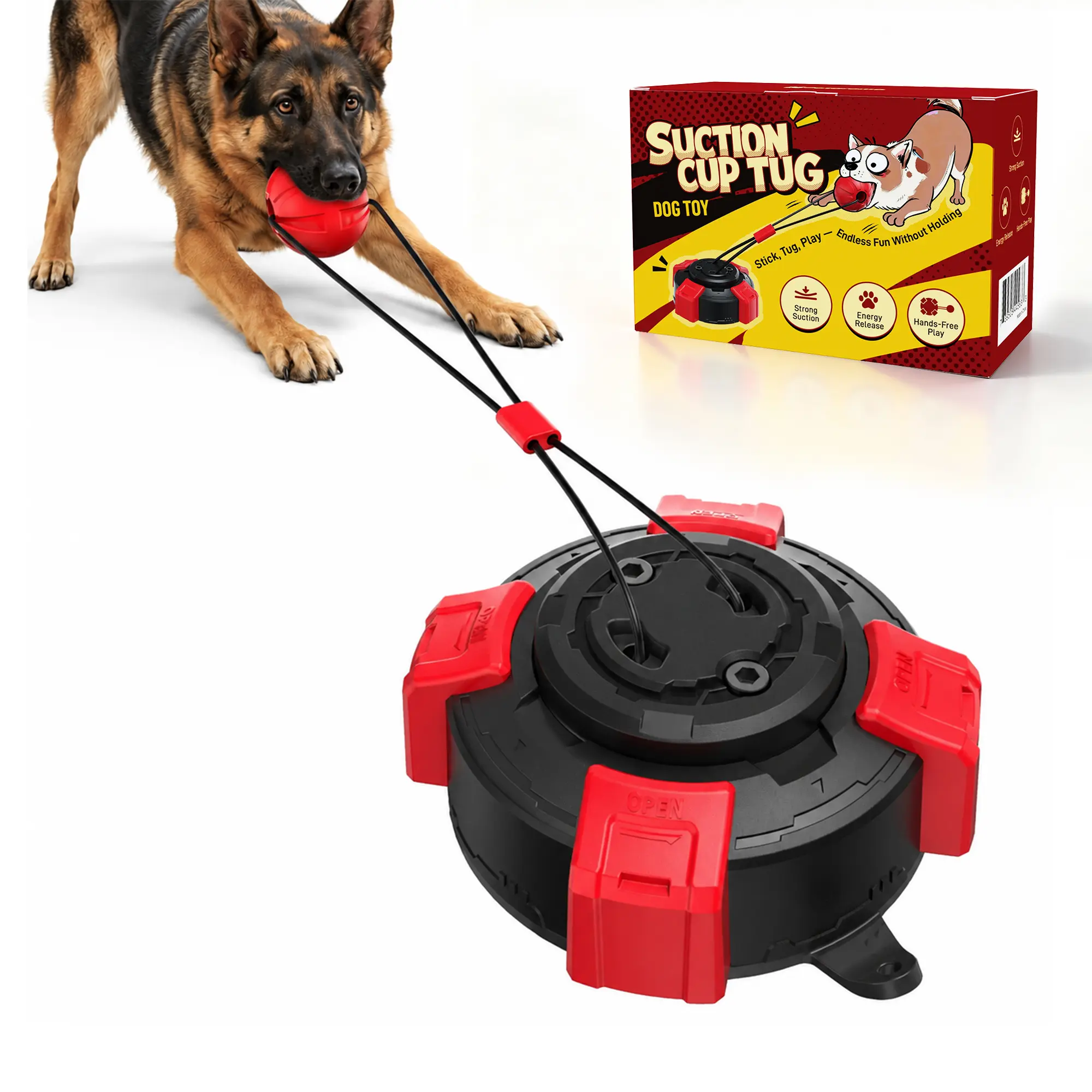 Potaroma Heavy-Duty Dog Tug-of-War Toy, Strong Suction Base with Easy Release Tool, Durable Chew Toy for Aggressive Chewers & Teeth Cleaning