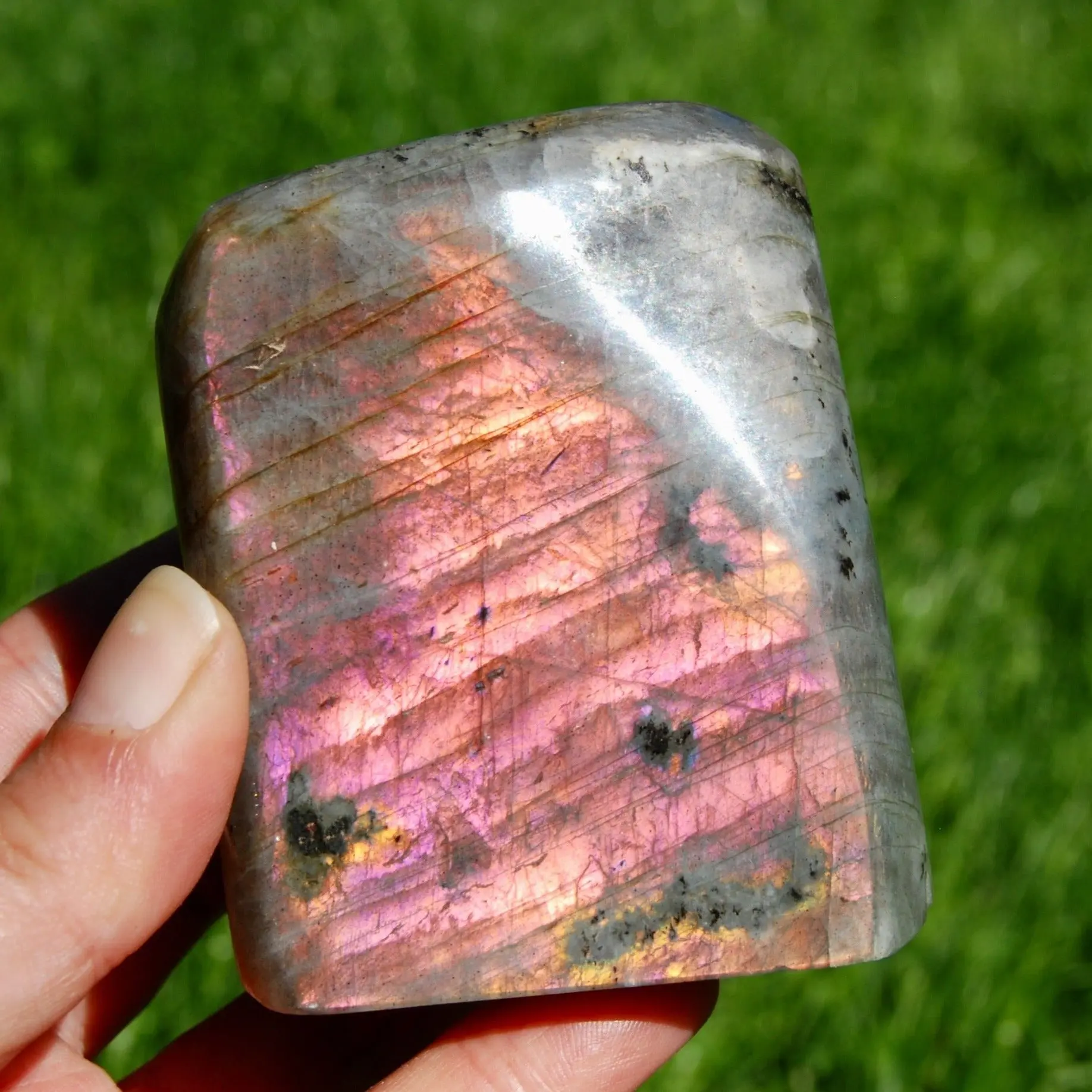 3in 1LB Large Pink Labradorite Crystal Freeform Tower, Madagascar