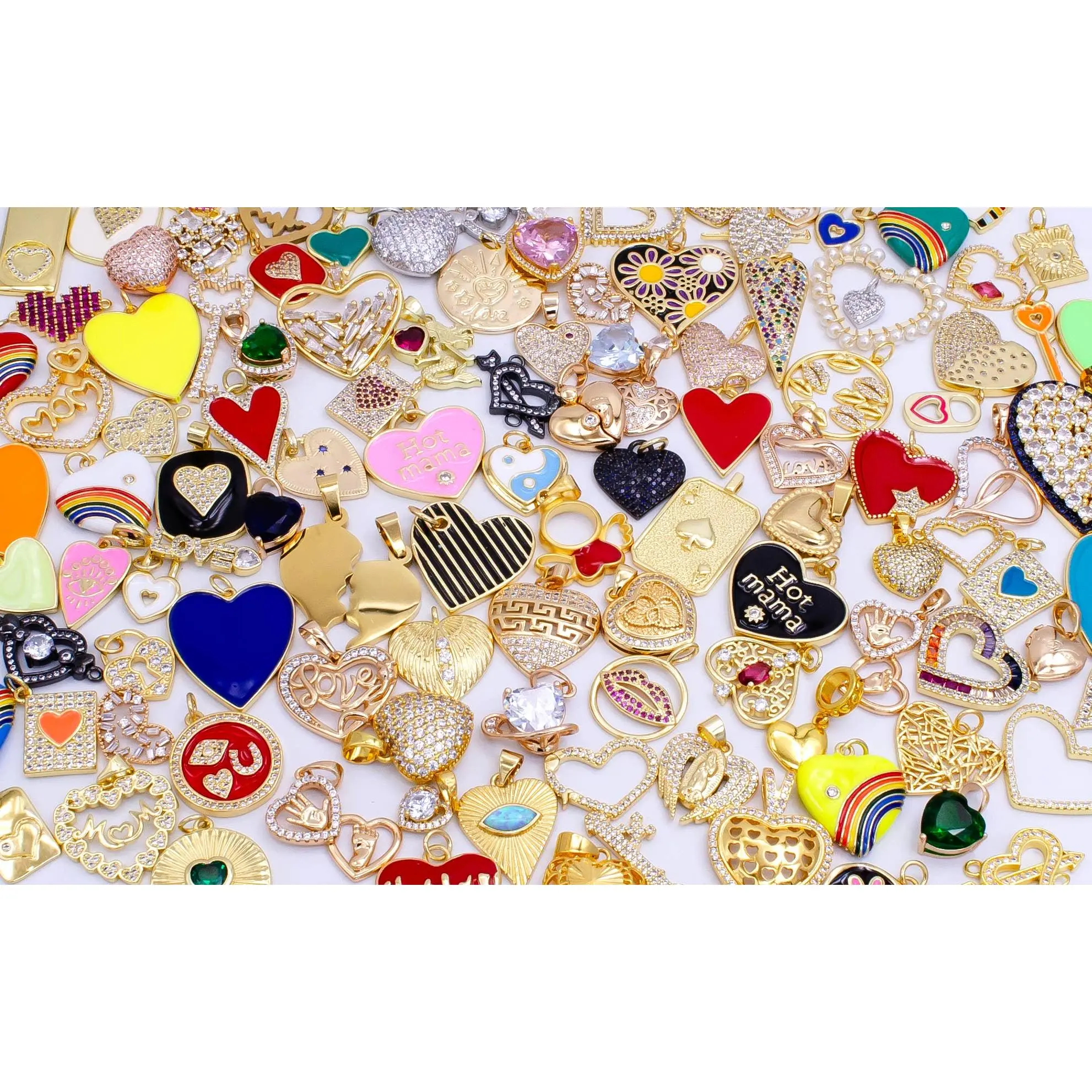 Bulk Gold Heart Charm Zirconia Bracelet Charm Bar Supply