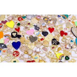Bulk Gold Heart Charm Zirconia Bracelet Charm Bar Supply