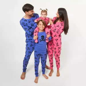 Leveret Womens Two Piece Cotton Halloween Pajamas Pink Skulls S