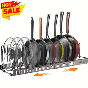 Expandable Pot and Pan Organizer 7-Compartment - Adjustable and Customizable Design with Spacious Dividers for Pots, Pans, Cookware, and Bakeware - Perfect for Cabinet, Kitchen Countertop, Pantry Storage,Birthday Gift ,Farmhouse Summer 2024
