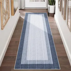 GARVEE 2x6 Runner Rug - Washable, Stain Resistant, Non-Slip Backing, Low Pile, Non-Shedding Modern Bordered Accent Carpet for Indoor Use in Kitchen, Hallway, Laundry - Blue