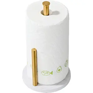 Brushed Gold Stainless Steel Countertop Paper Towel Holder with Marble Base, Fits Standard and Jumbo-Sized Roll Paper, Kitchen Paper Roll Organizer Dispenser
