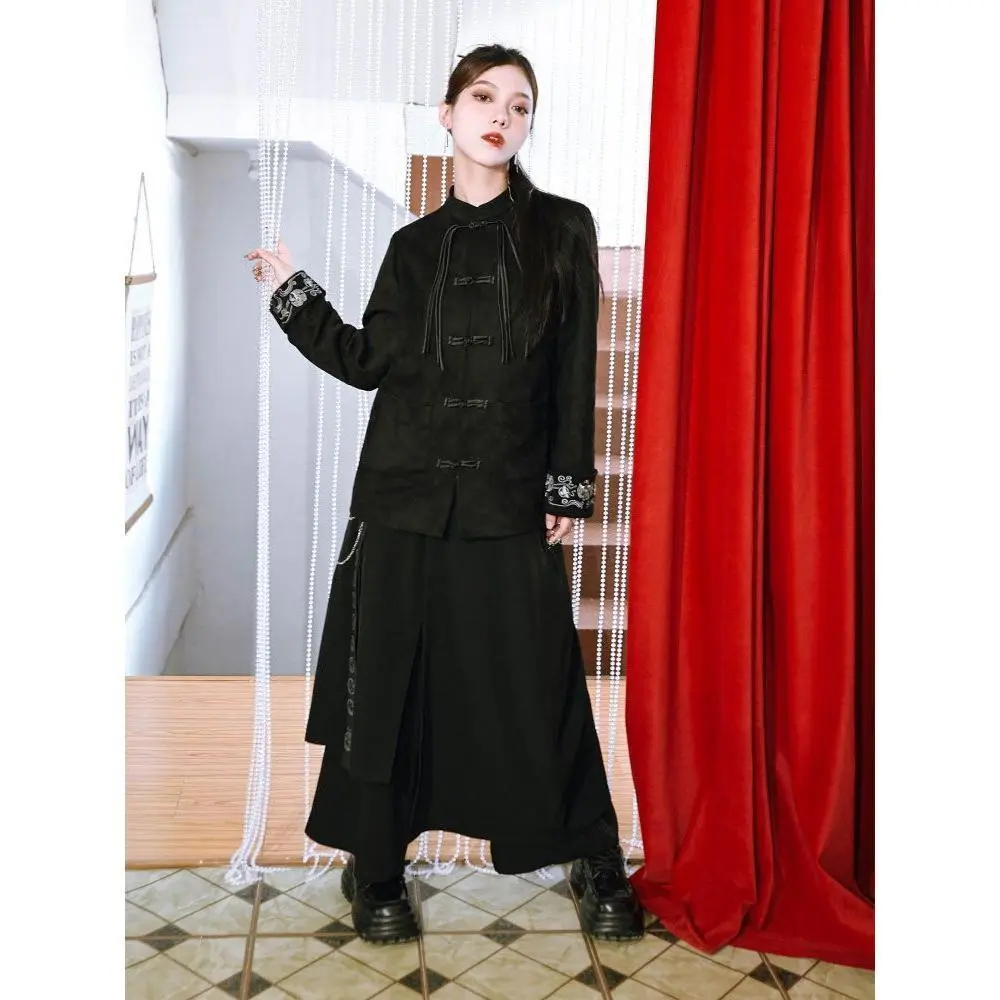 Fake Two Pieces Pantalones Irregular Patchwork Black Wide Leg Pants Loose Streetwear Straight Trousers Y2k Aesthetic Vintage