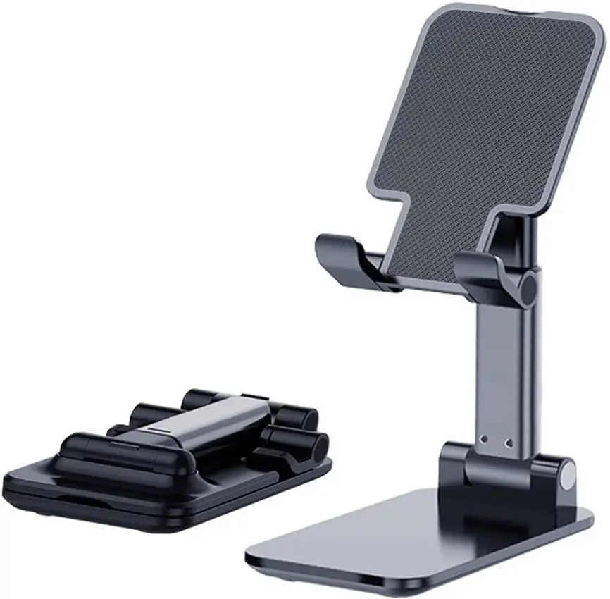 MT-6 Foldable Desk Phone Holder | Height Adjustable Stand with Silicone Mat | Universal Fit for Devices Under 8 Folding